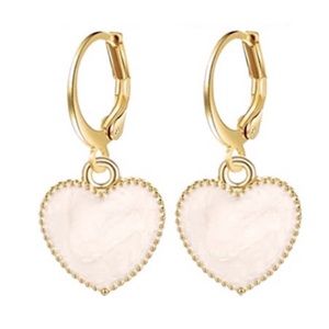 Anthropologie Gold and Cream Heart Earrings